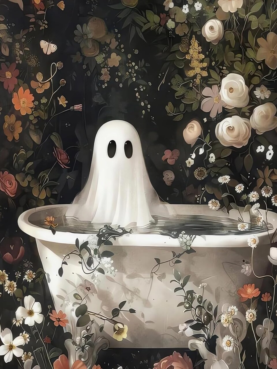 Halloween 5D Diamond Painting Kit for Adults – Ghosts Bathing in Flower Forest, Full Drill DIY Diamond Art for Home Wall Decor, 12x16 Inch